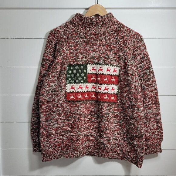 Vintage Eagle Eye Sweater Women's Large Holiday Christmas Embroidered Flag Knit - Picture 2 of 7